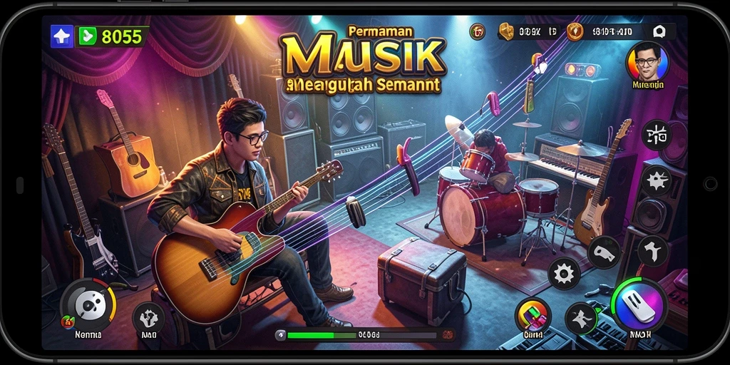 Screenshot gameplay 8055 yang menampilkan aksi musik seru.