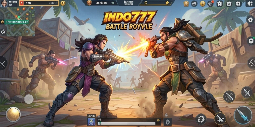 Gambaran gameplay seru dari INDO777 dalam arena Battle Royale.