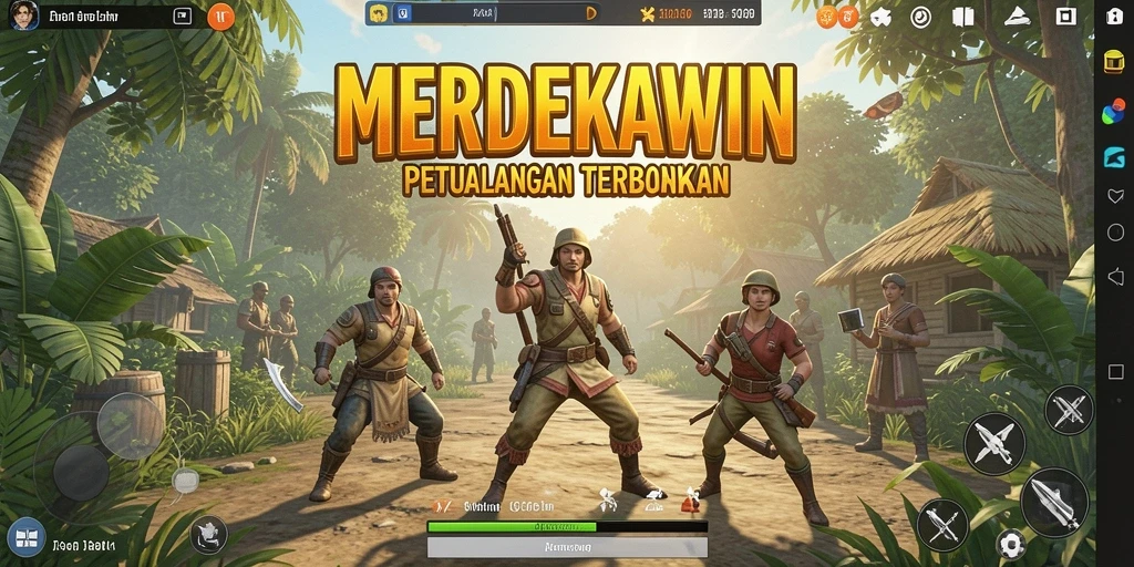 Screenshot gameplay <strong>MERDEKAWIN</strong> menampilkan petualangan mengesankan di dunia terbuka.