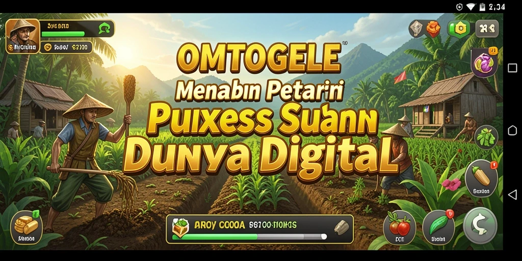 Screenshot utama OMTOGEL menunjukkan pemain mengelola ladang pertanian.
