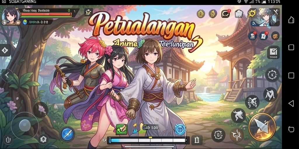 Gameplay SOBATGAMING menampilkan karakter anime yang ikonik dalam pertempuran seru.